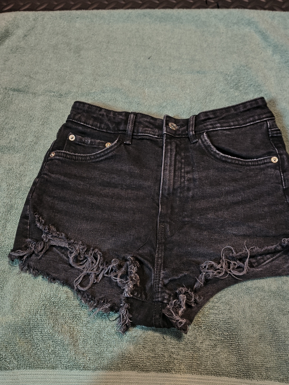 Zara Black Distressed Denim Shorts Size 4 Raw Hem Cutoff